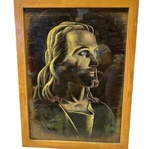 VTG Head of Jesus Christ Velvet Print Warner Sallman 1940 Kriebel & Bates Frame
